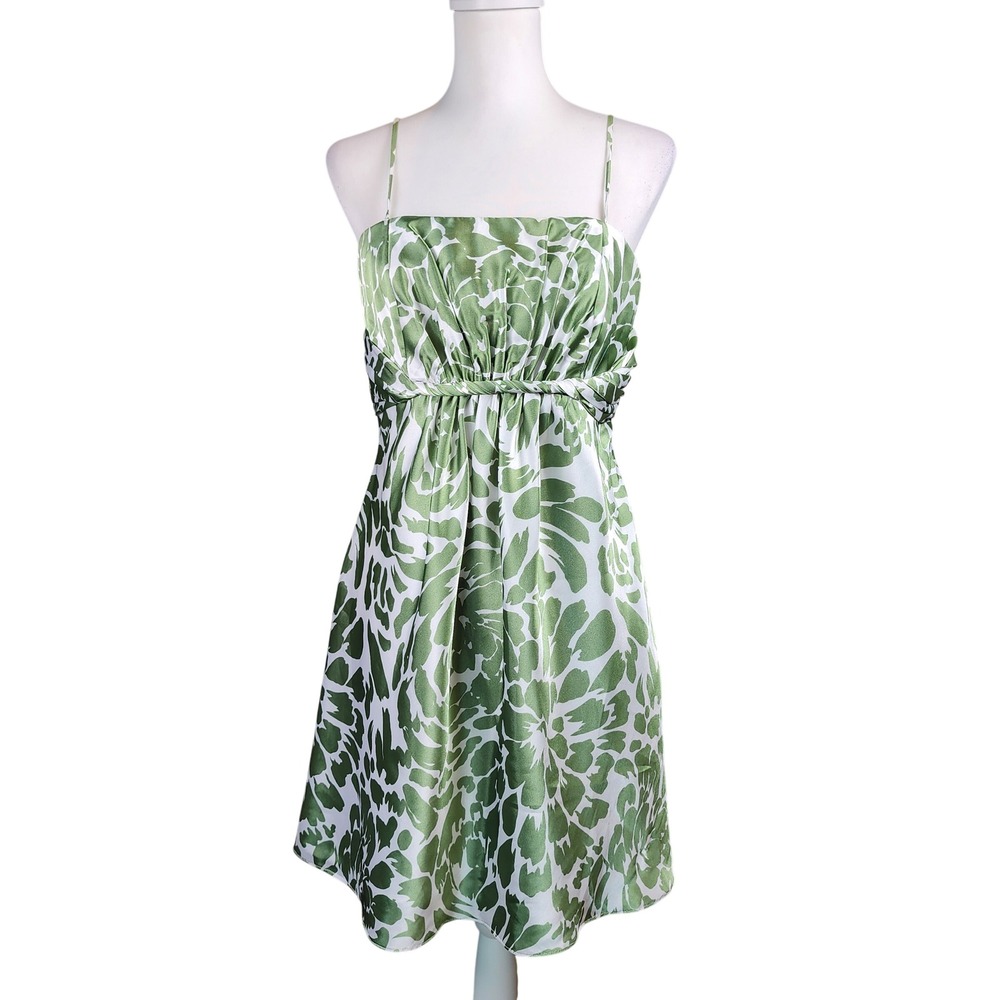 Alfred Angelo Cocktail Dress Womens 6 Green Cream Clover Satin Wedding Guest Y2K